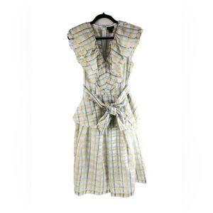 Halogen X Atlantic-Pacific Dress Ruffles Plaid Peplum A Line Tie Waist Yellow M